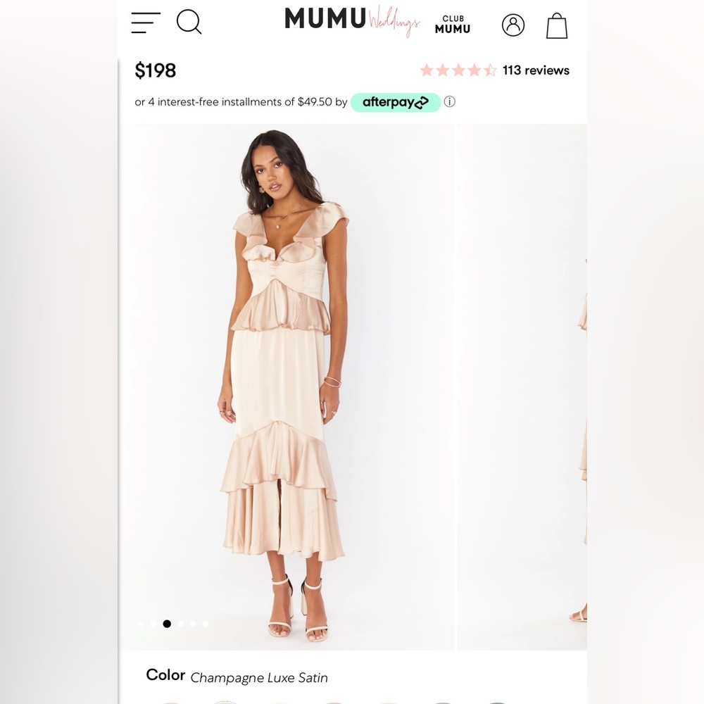 Show Me your Mumu Reece Ruffle dress in Champagne Luxe Satin